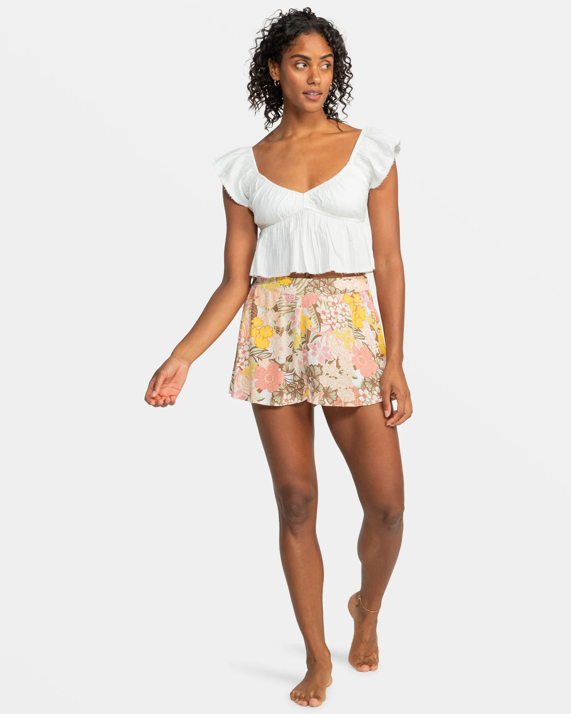 Brisa Flutter Sleeve Crop Top - Egret