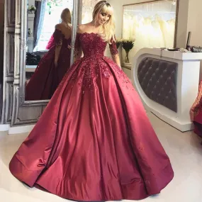 Burgundy ball gown prom dresses 2020 off the shoulder lace appliqué beaded elegant luxury prom gowns