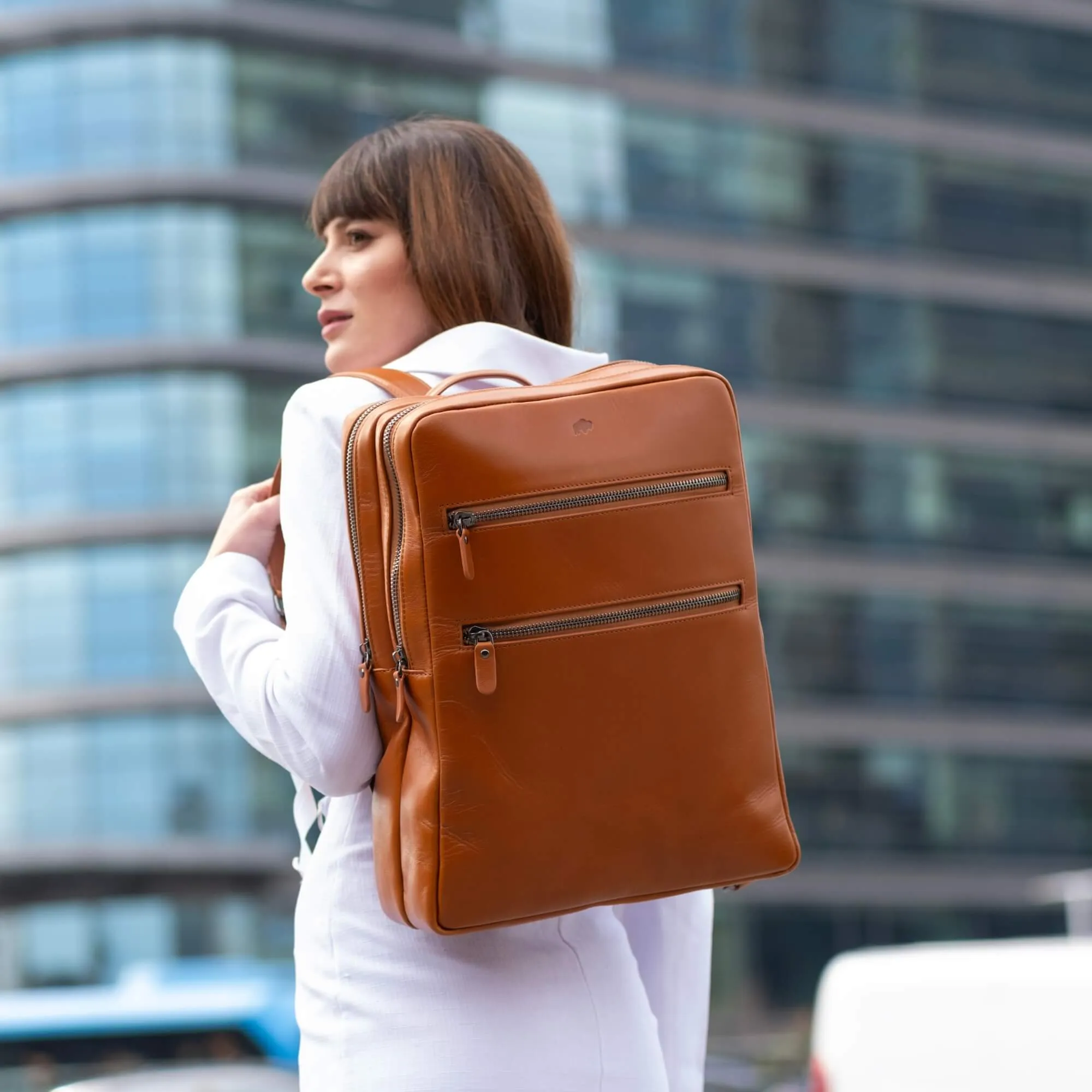 Castle Leather Backpack 16", Burnished Tan