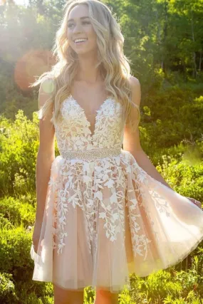 champagne short prom dresses 2020 lace appliqué beaded cheap graduation dresses vestido de graduation