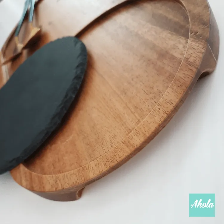 【Chef De Cuisine】Oval Shaped Natural Wooden Board with Slate Stone 天然木板與石板