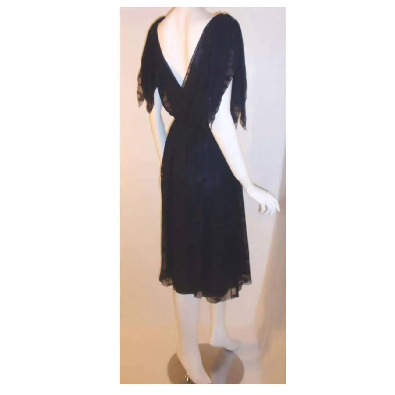 CHRISTIAN DIOR 1980's Navy Layered Chiffon Dress | Size 28