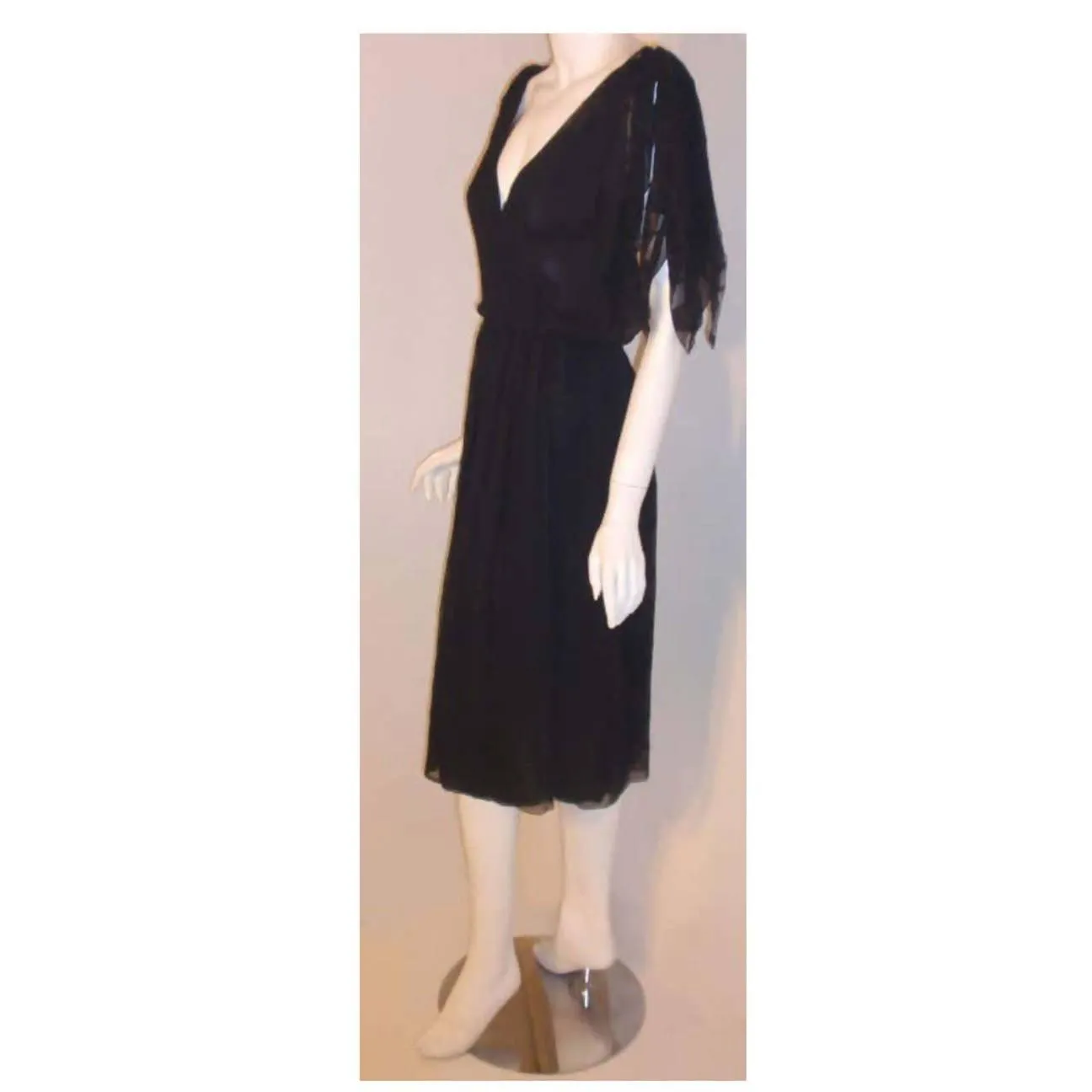 CHRISTIAN DIOR 1980's Navy Layered Chiffon Dress | Size 28