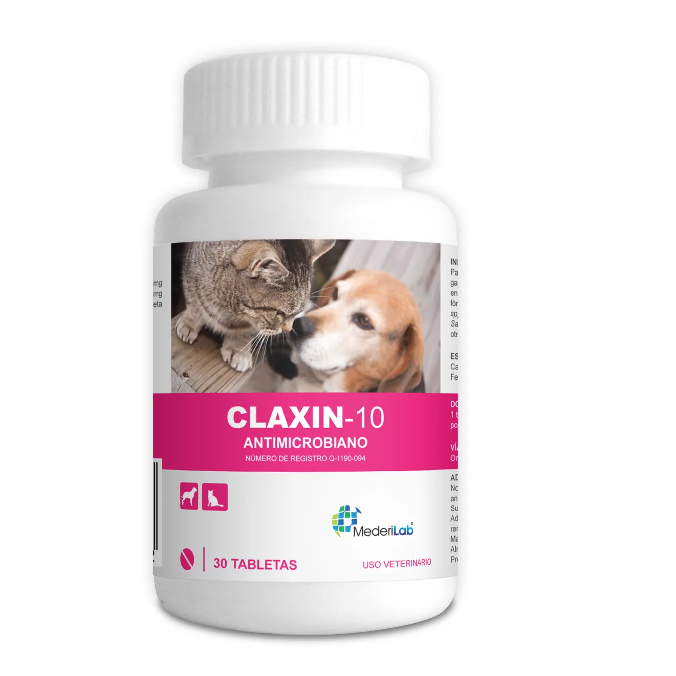 Claxin 10 Antimicrobiano Perros y Gatos 30 Tabletas Mederilab