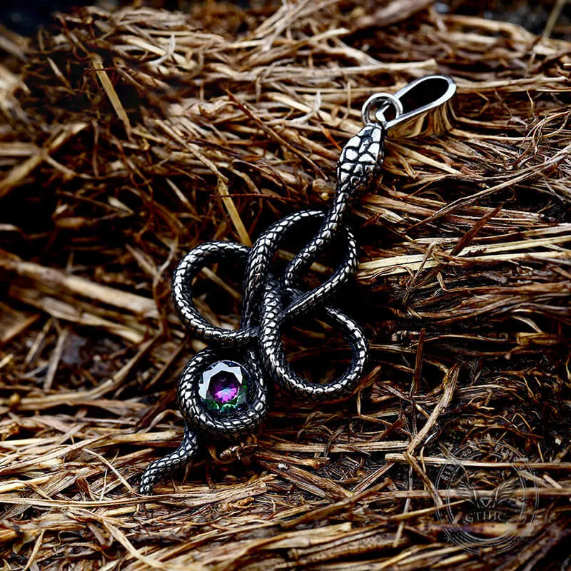 Coiled Snake Inlaid Zircon Stainless Steel Pendant