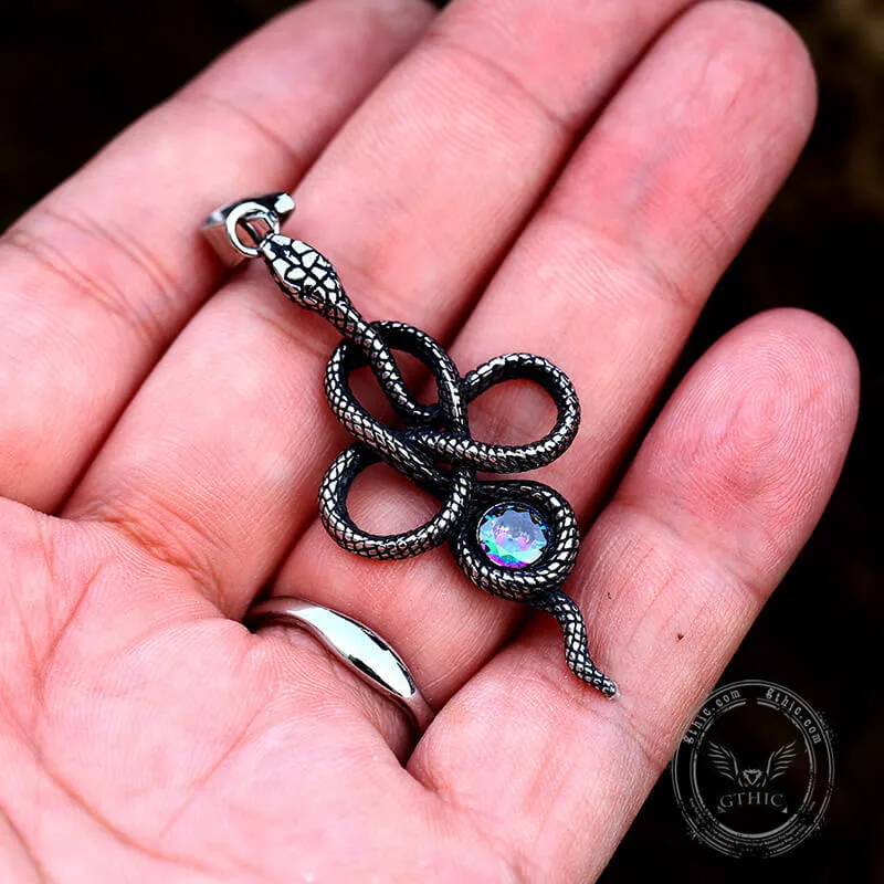 Coiled Snake Inlaid Zircon Stainless Steel Pendant