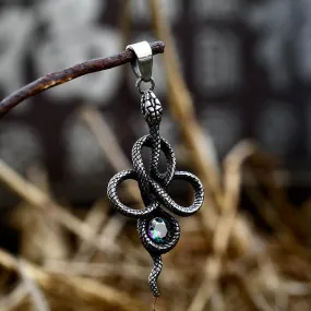 Coiled Snake Inlaid Zircon Stainless Steel Pendant