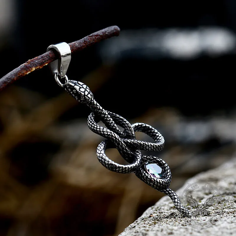 Coiled Snake Inlaid Zircon Stainless Steel Pendant