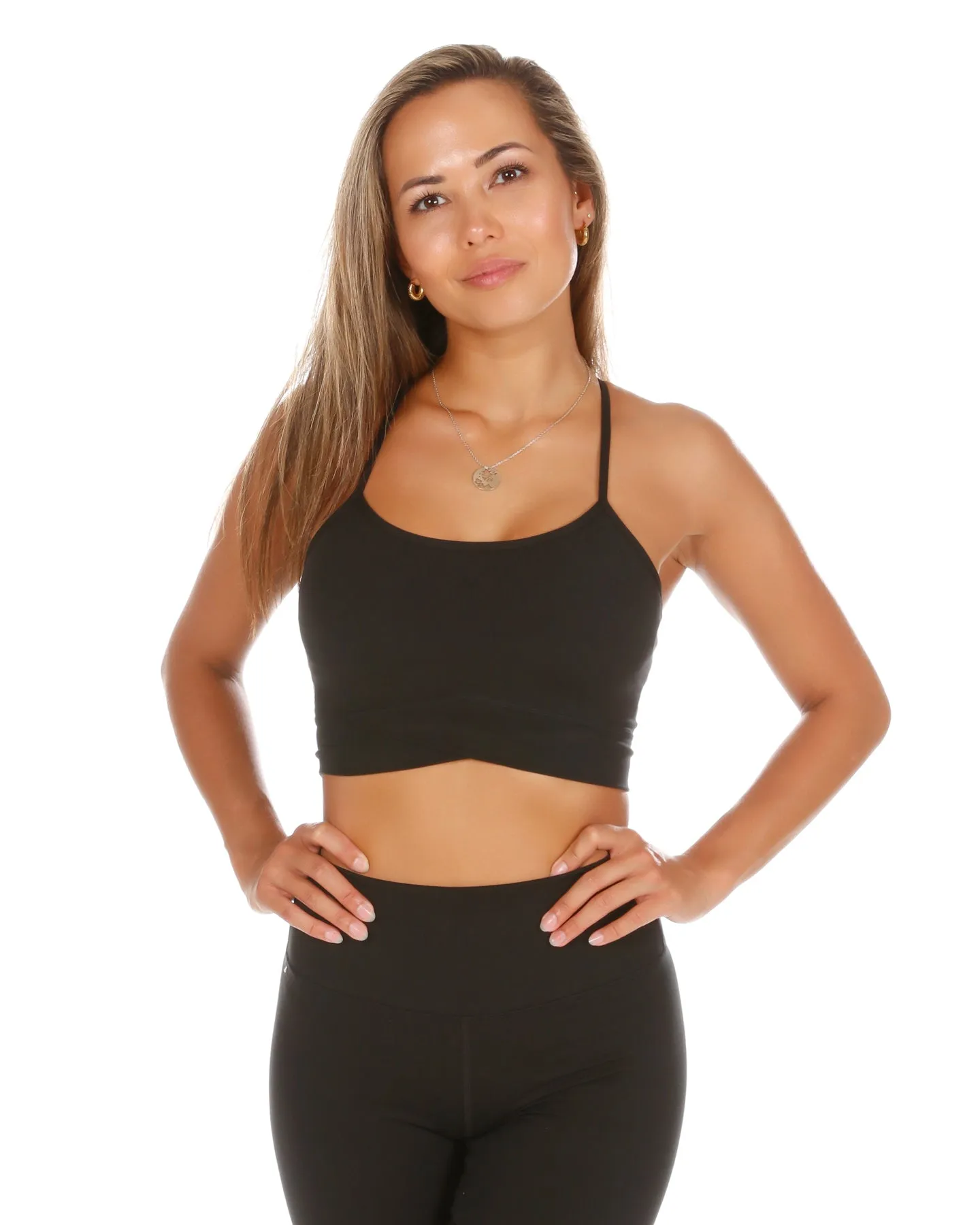 Cross Over Cropped Tank - Black