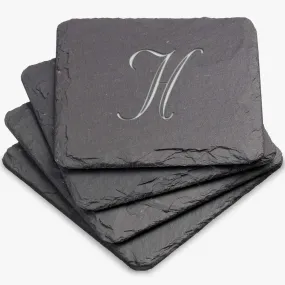 Custom Square Script Initial Slate Coaster Set