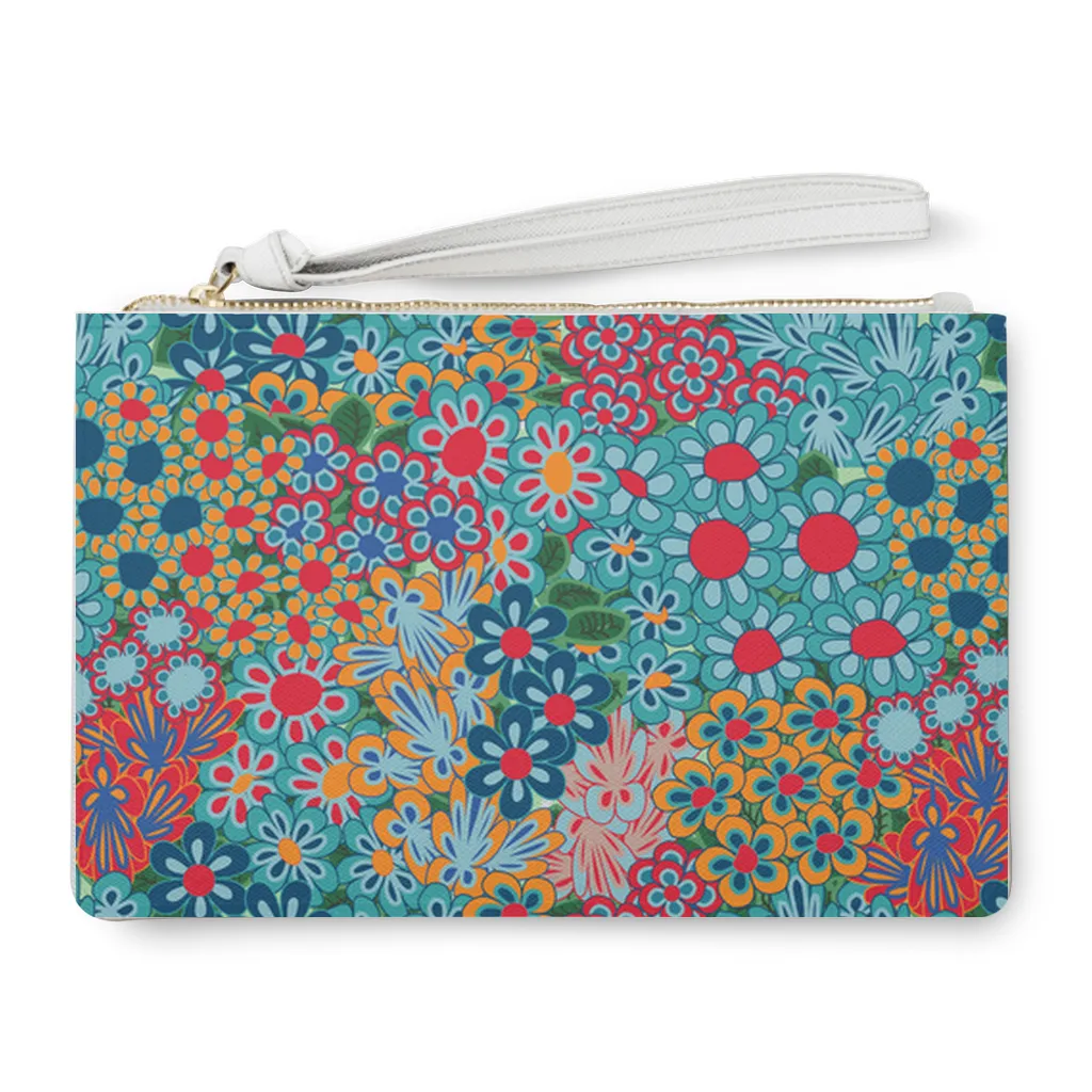 Dancing in a Rainbow of Daisys Multi Color Vegan Leather Clutch HandBag, Unisex Wristlet