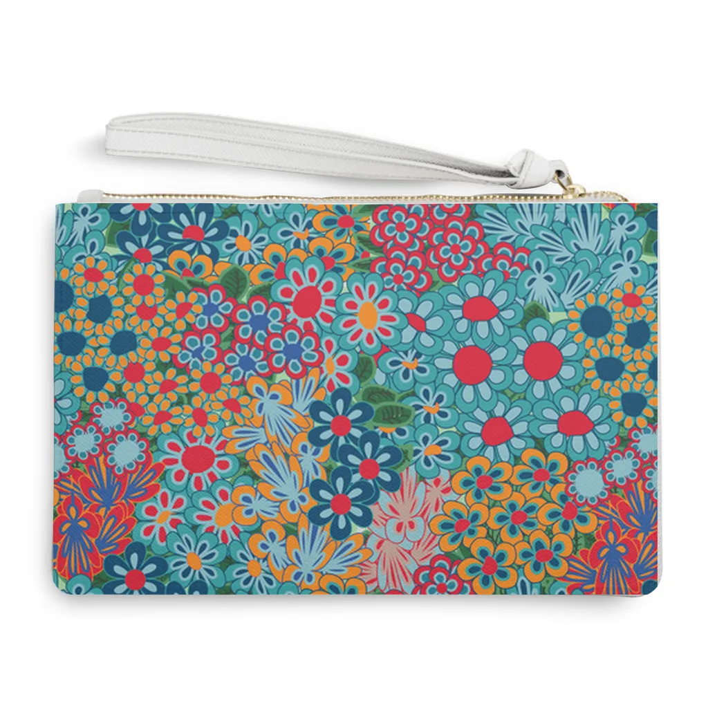 Dancing in a Rainbow of Daisys Multi Color Vegan Leather Clutch HandBag, Unisex Wristlet