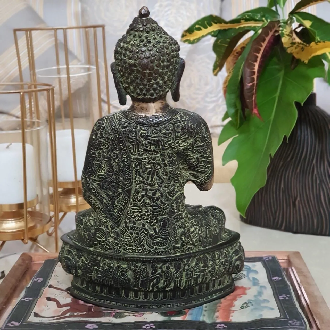 Designer Lord Buddha Idol - Brass Green Sand Finish - Religious - Decorative