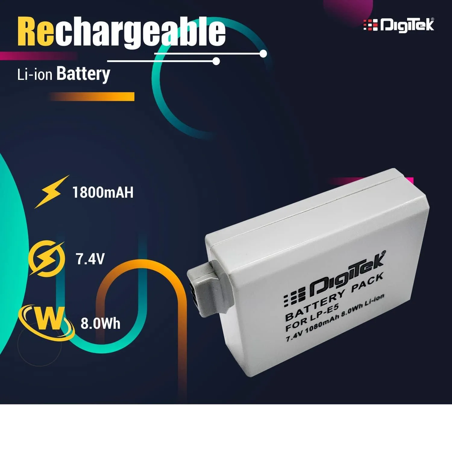 Digitek (LP-E5) 1080mAh LP-E5 Rechargeable Li-ion Battery for Canon Cameras (Grey)