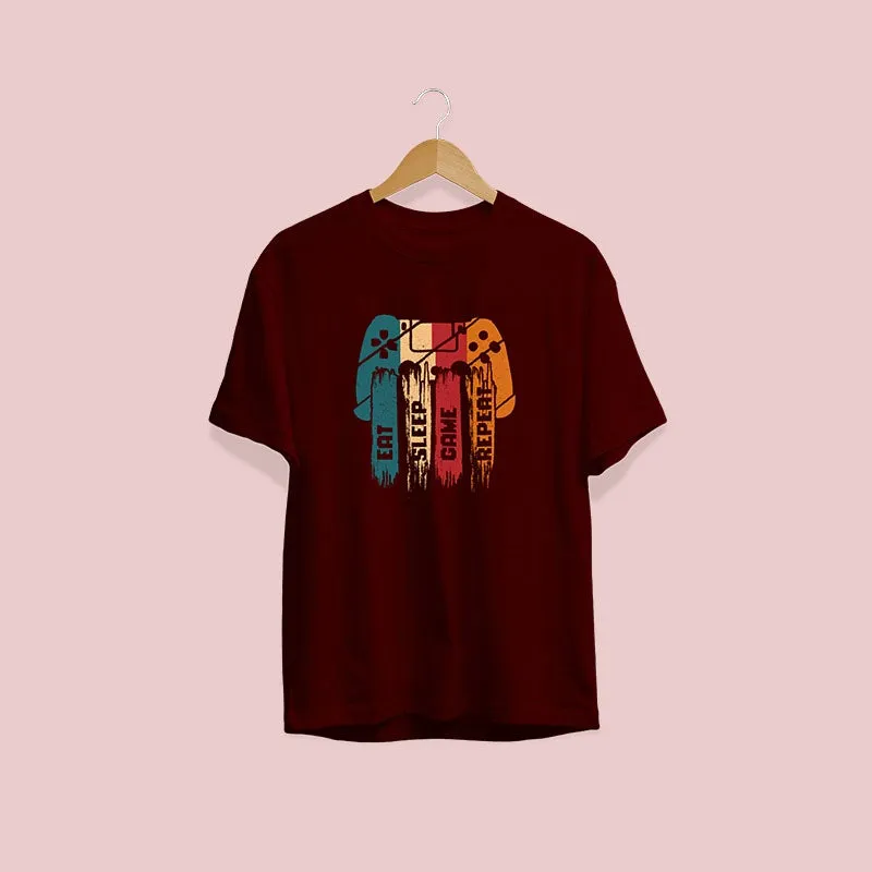 Eat Sleep Game Repeat Maroon Unisex T-Shirt