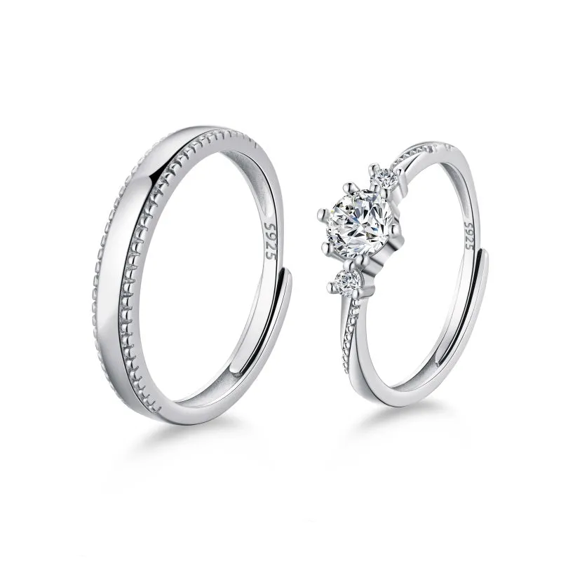 Elegante Solitaire Couple Rings- 925 Silver