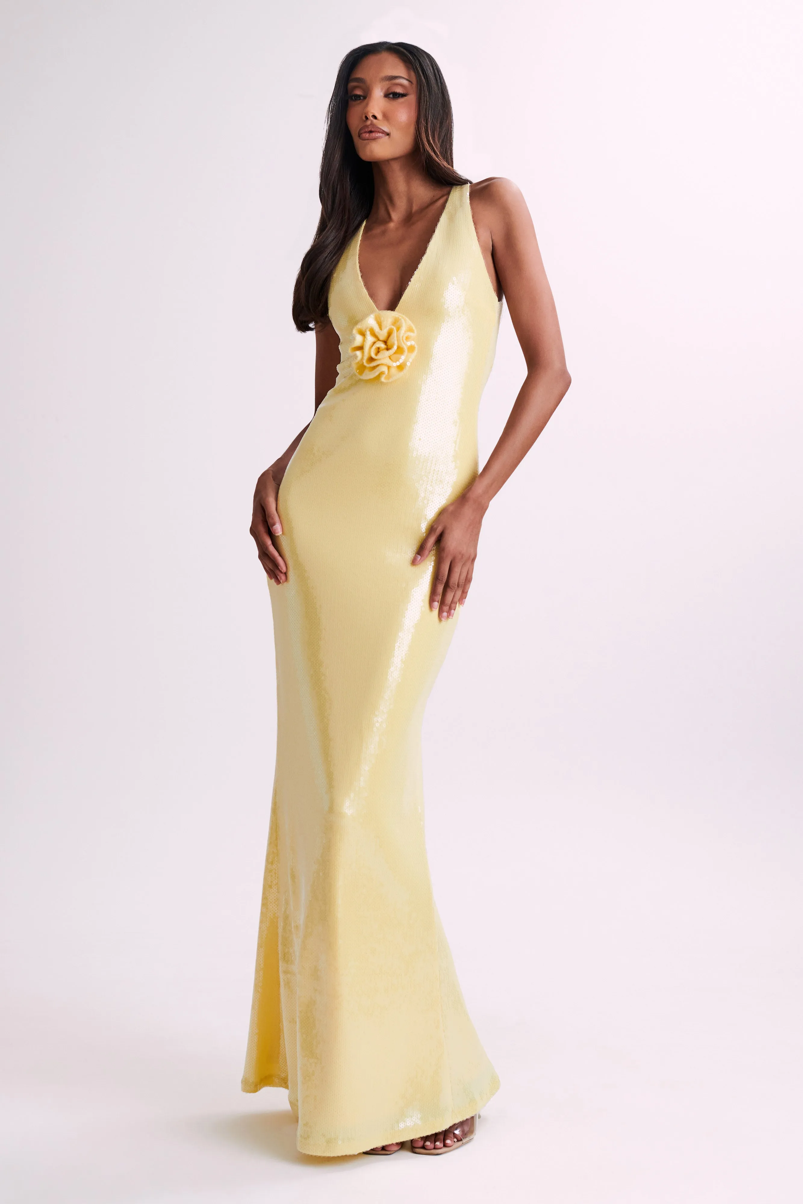 Eliza Rose Sequin Maxi Dress - Lemon