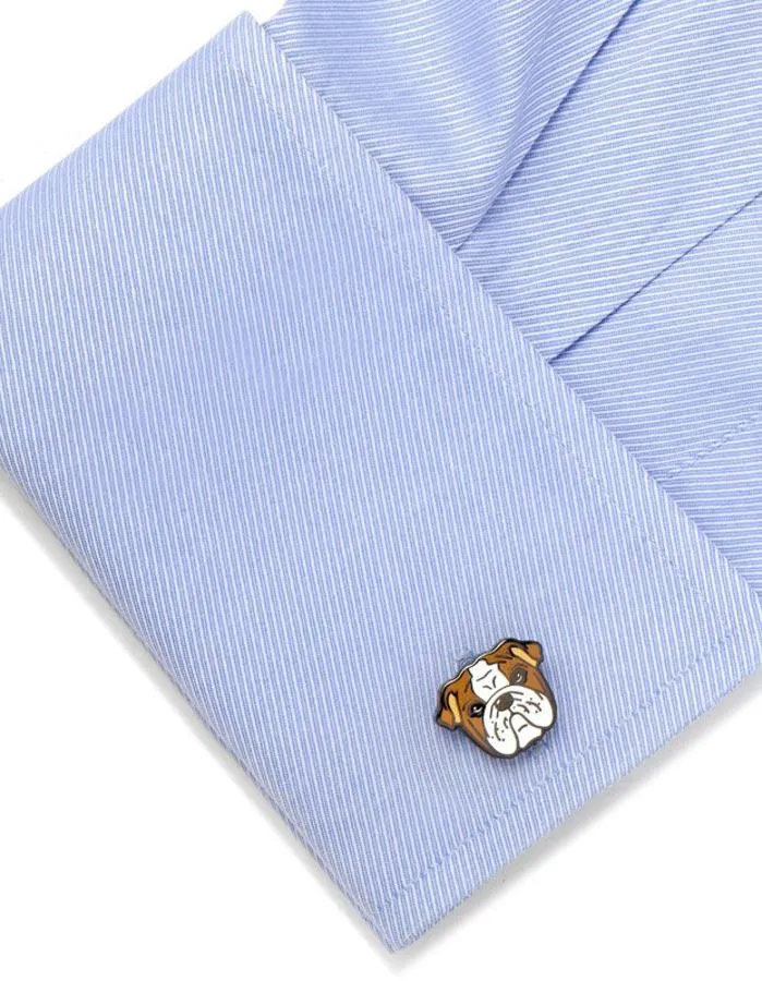 English Bulldog Cufflinks - Enamel Detailing - Bullet Back Closure