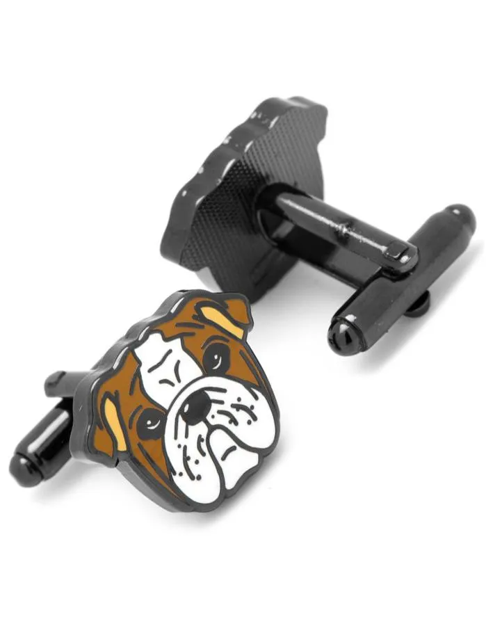 English Bulldog Cufflinks - Enamel Detailing - Bullet Back Closure