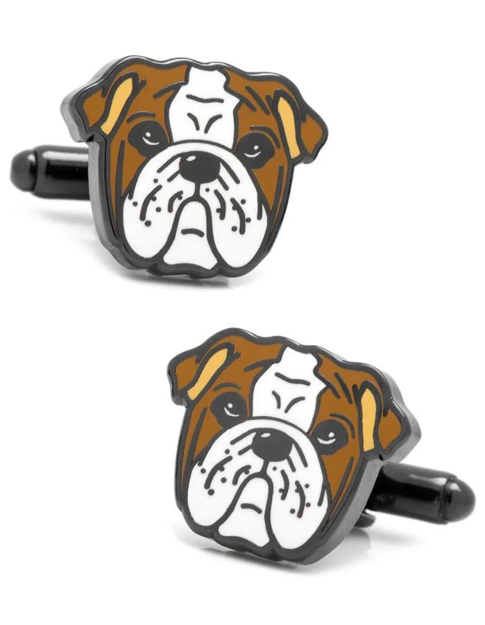 English Bulldog Cufflinks - Enamel Detailing - Bullet Back Closure