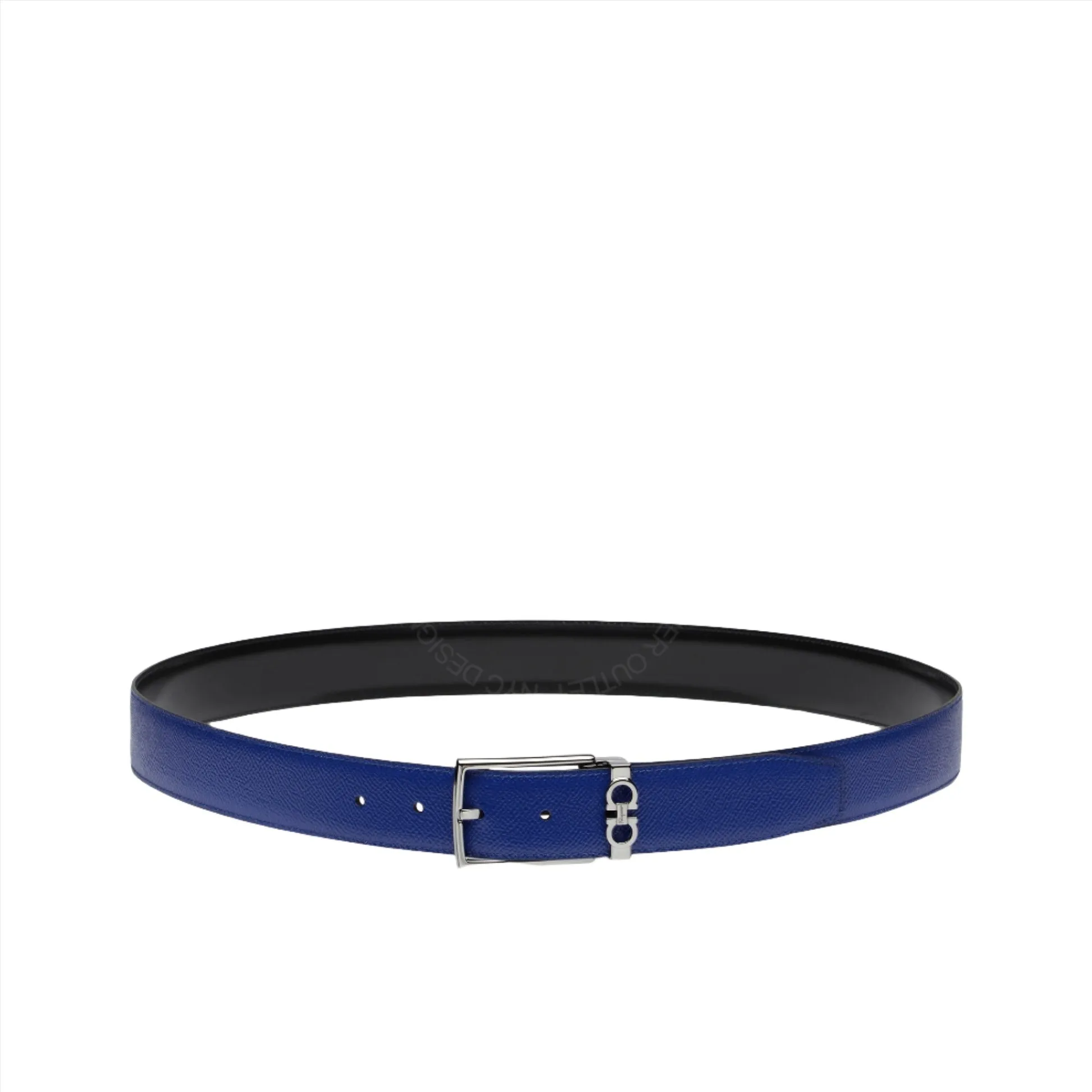 Ferragamo Black/Blue Leather Reversible Belt