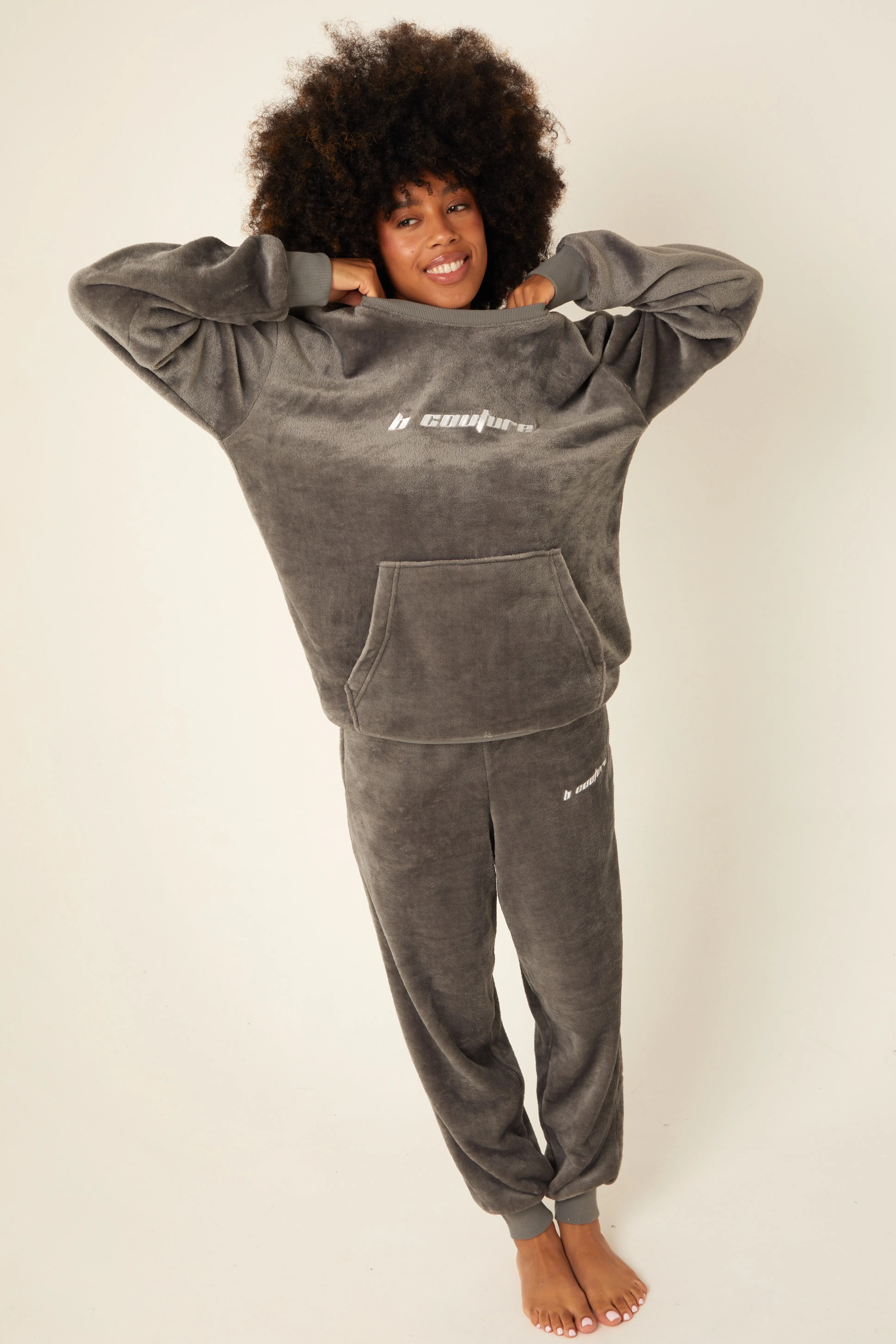 Fluffy Robe & Fluffy PJ Set Bundle - Charcoal Grey