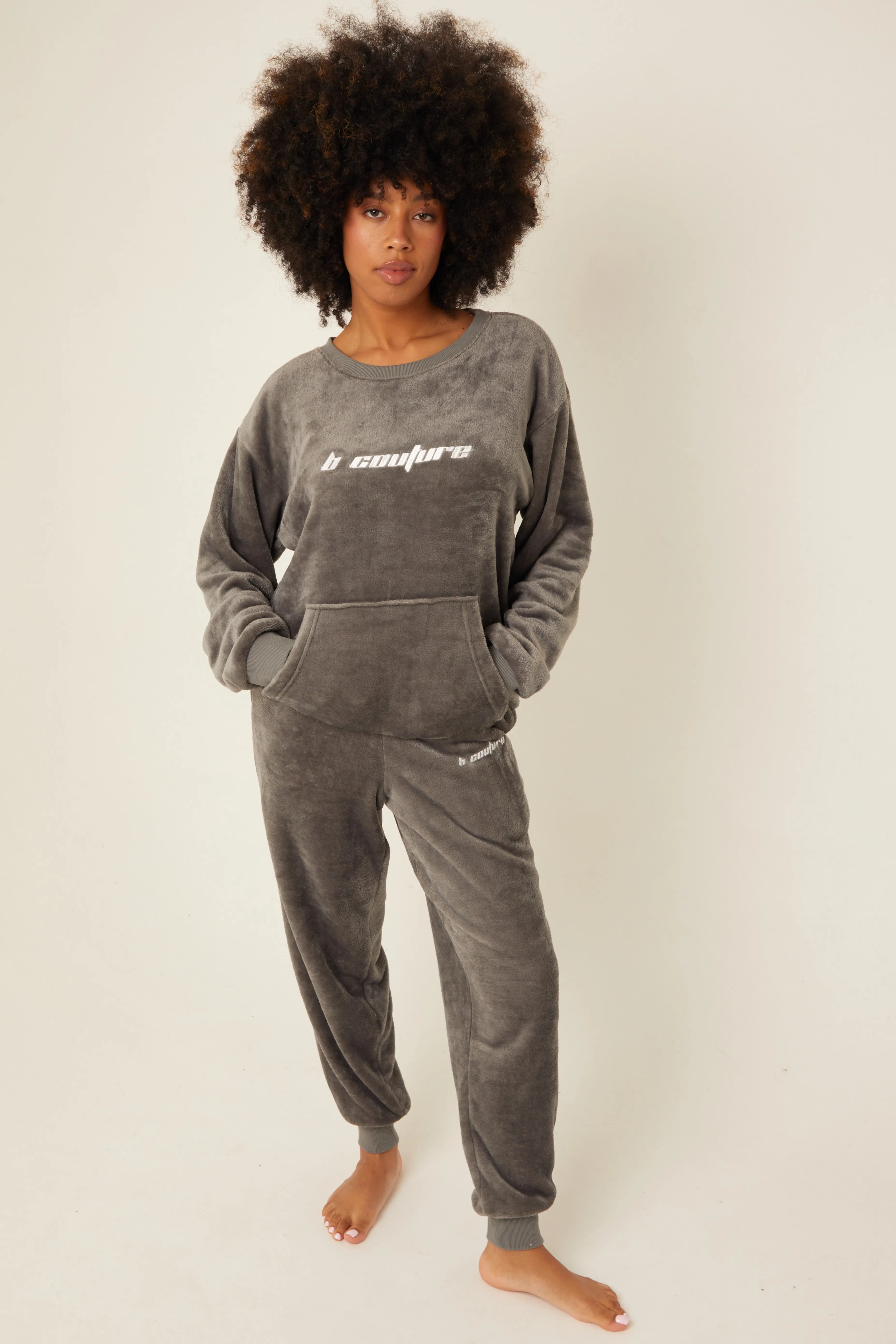 Fluffy Robe & Fluffy PJ Set Bundle - Charcoal Grey