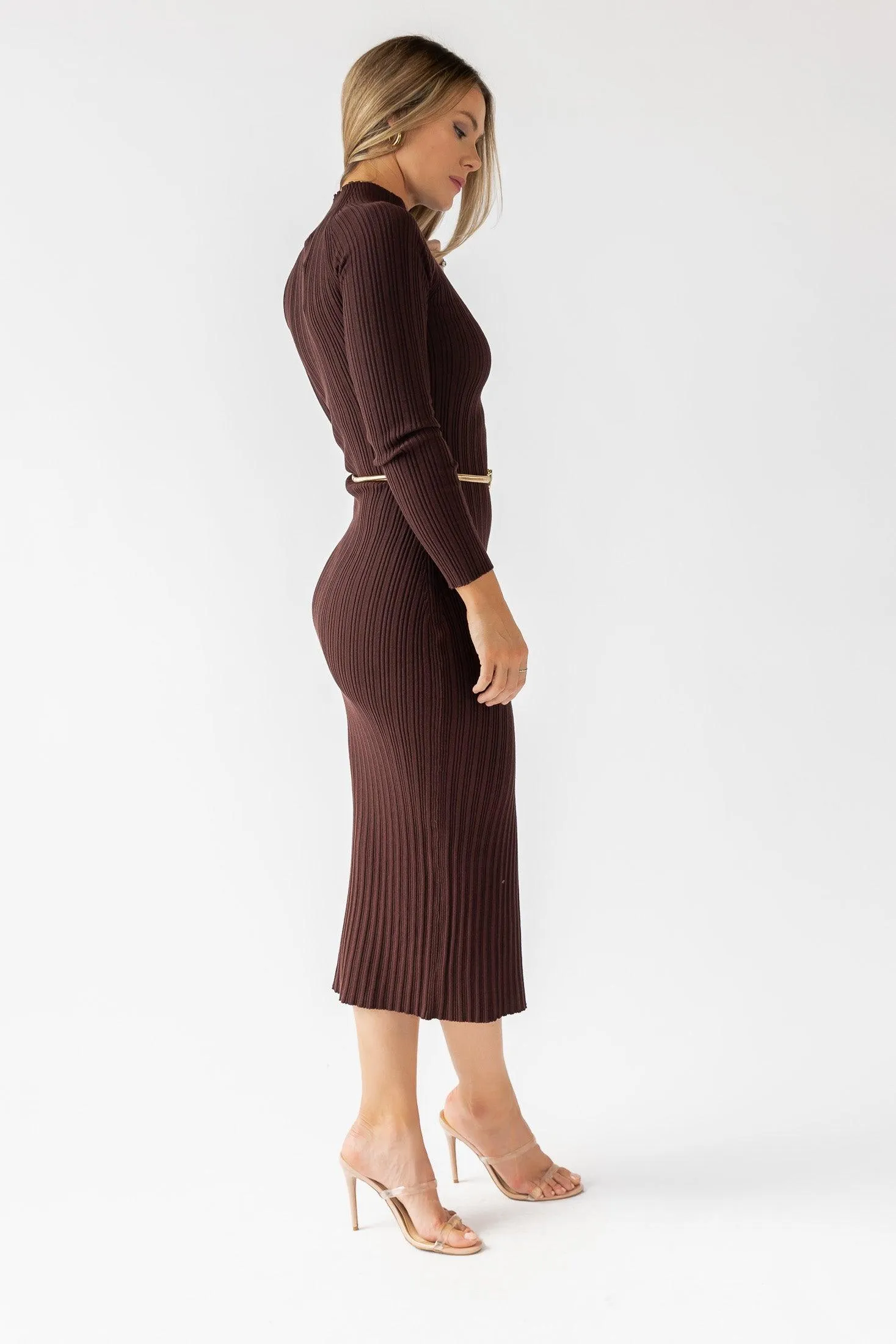 Flynn Brown Knit Midi Dress