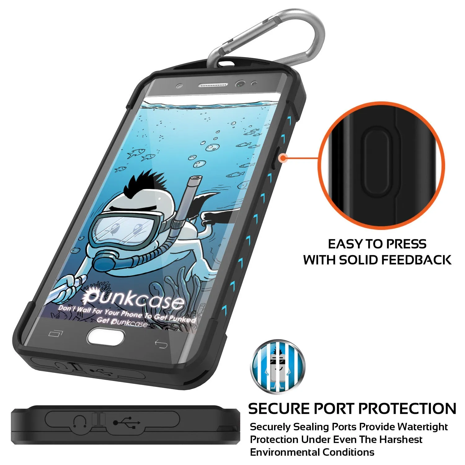 Galaxy Note 7 Waterproof Case, Punkcase WEBSTER Series, Light Blue | Heavy Duty Armor Cover