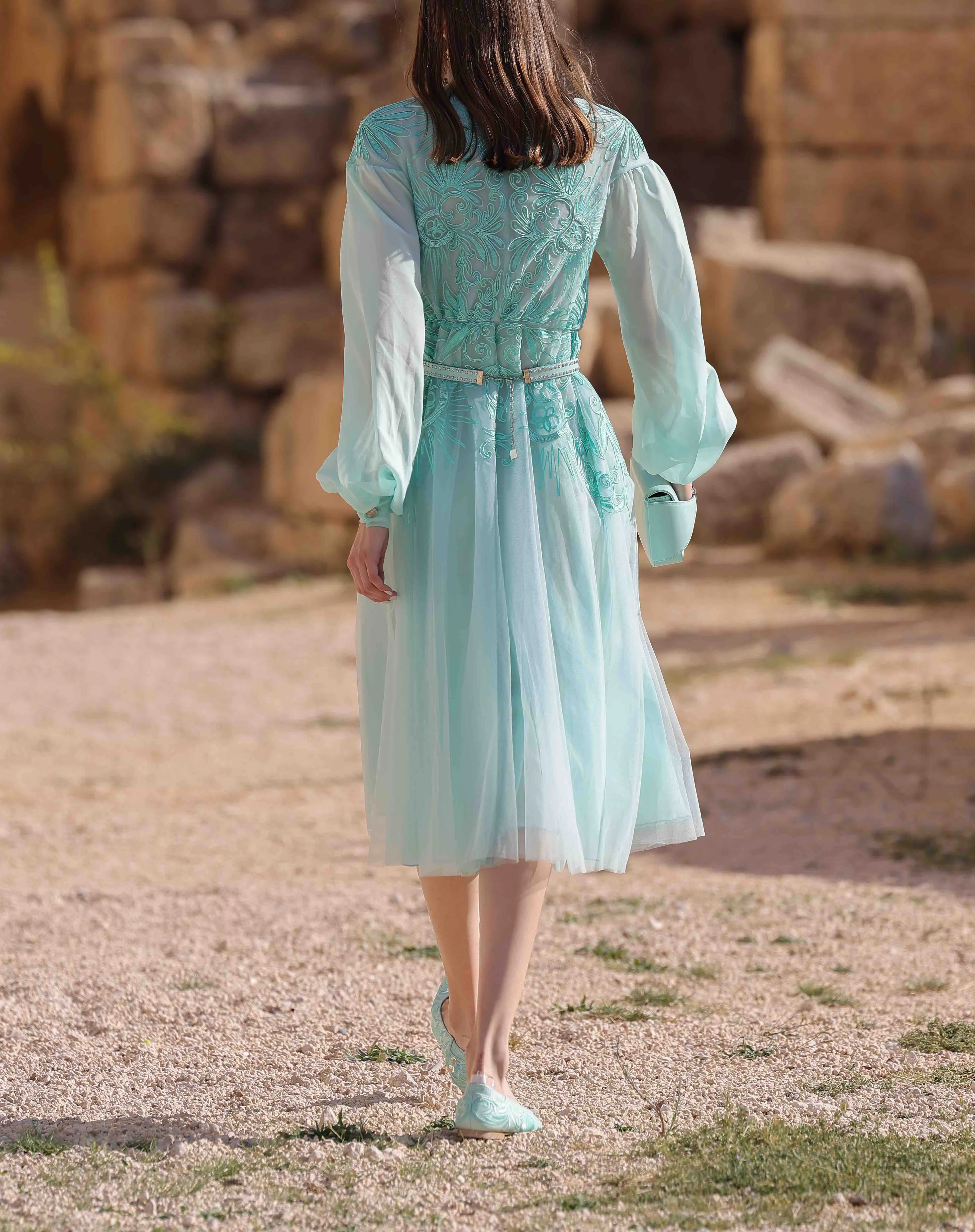 Georgette Puffy Sleeve Robe Dress