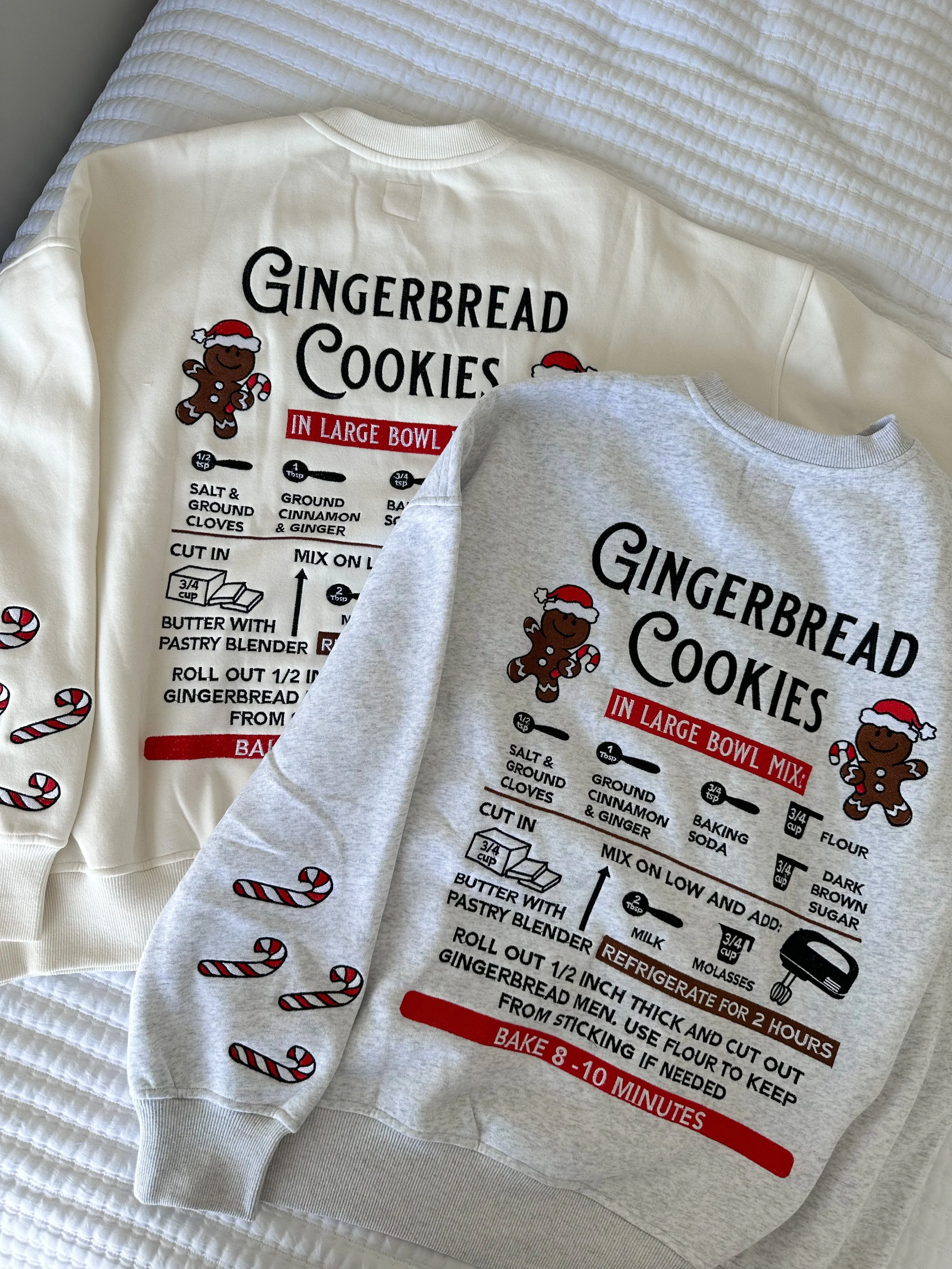 Grey Gingerbread Recipe Christmas Embroider Sweatshirt