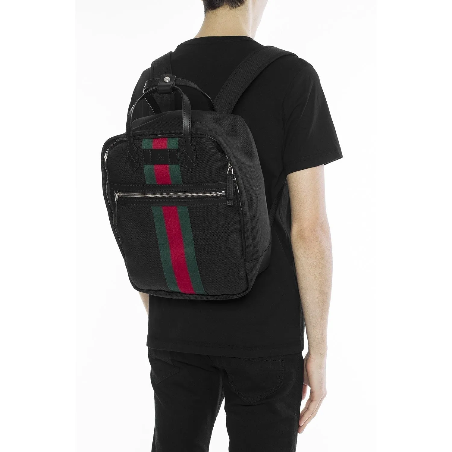 Gucci Techno Black Canvas Web Stripe Backpack