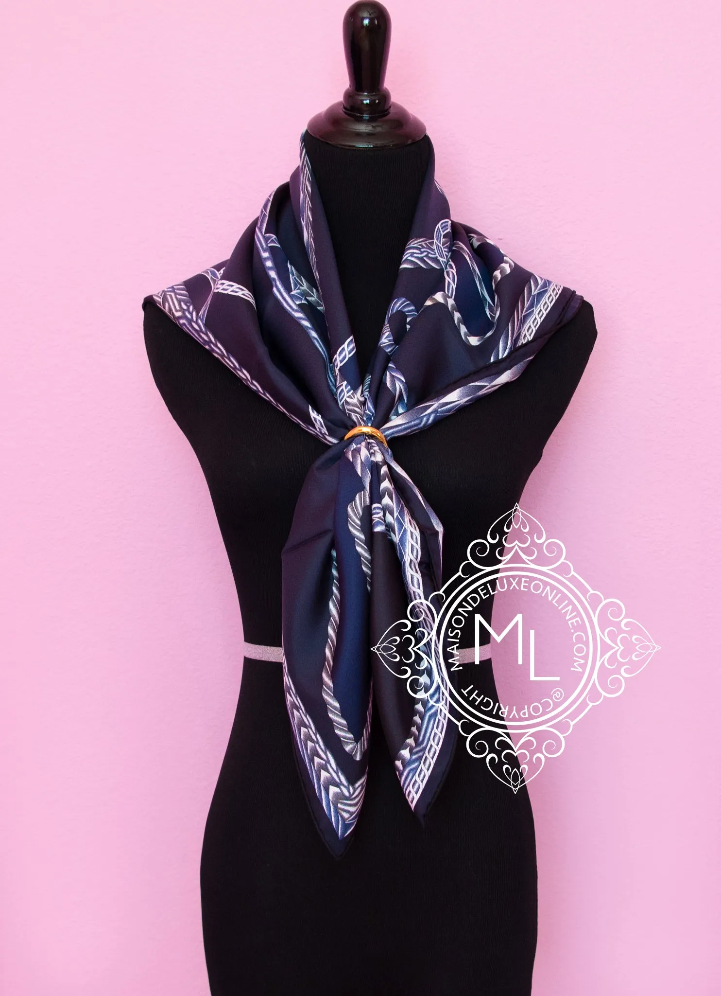 Hermes Blue Twill Silk 90 cm Robe du Soir Scarf