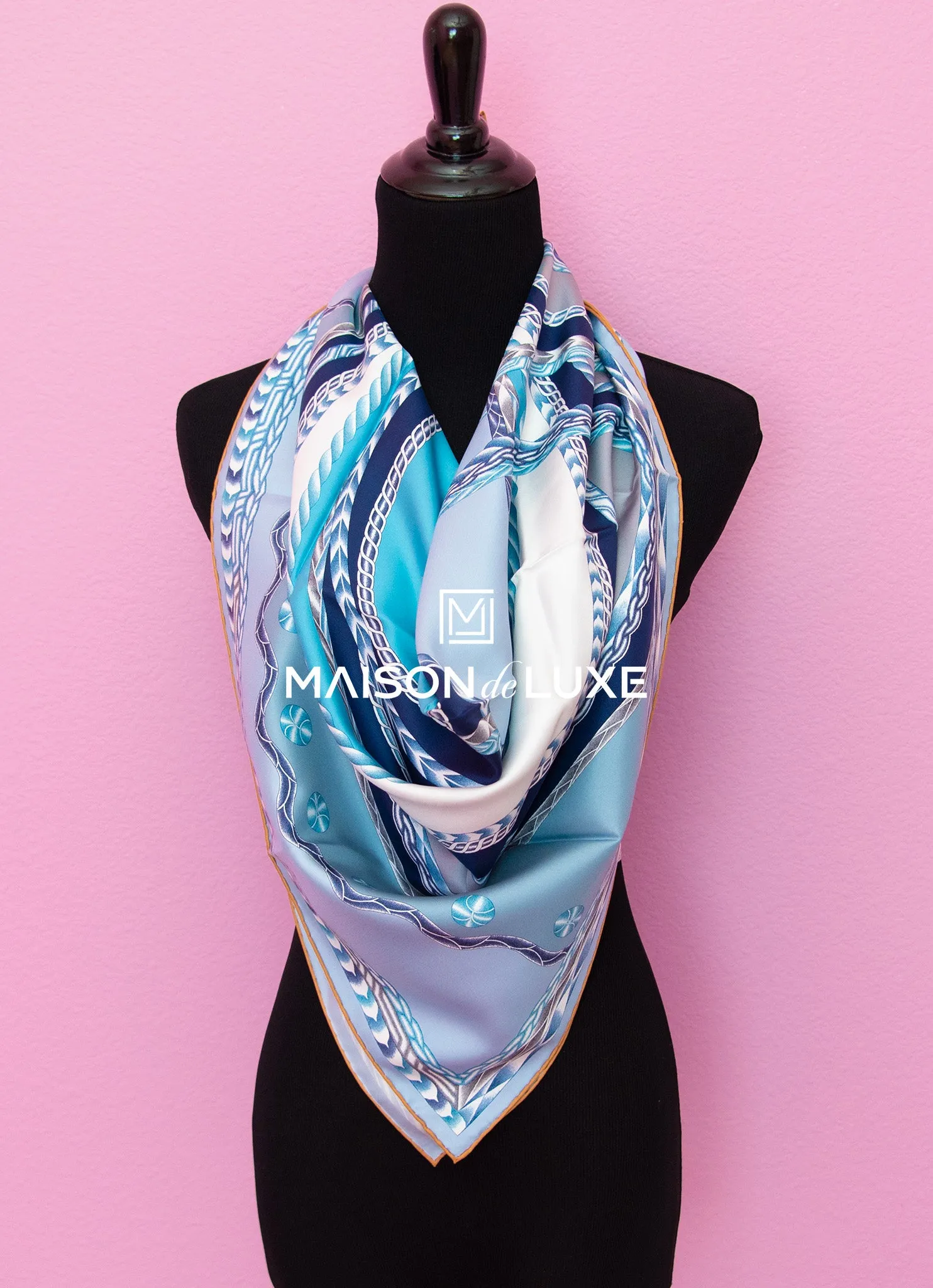 Hermes "Robe du Soir" Blue Twill Silk 90 cm Scarf