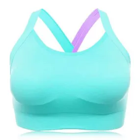 Hit Color Criss Cross Shockproof Padding Sport Bra