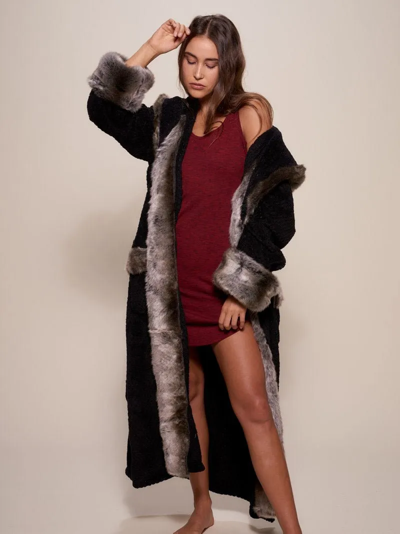 Hooded Grey Wolf Faux Fur House Robe