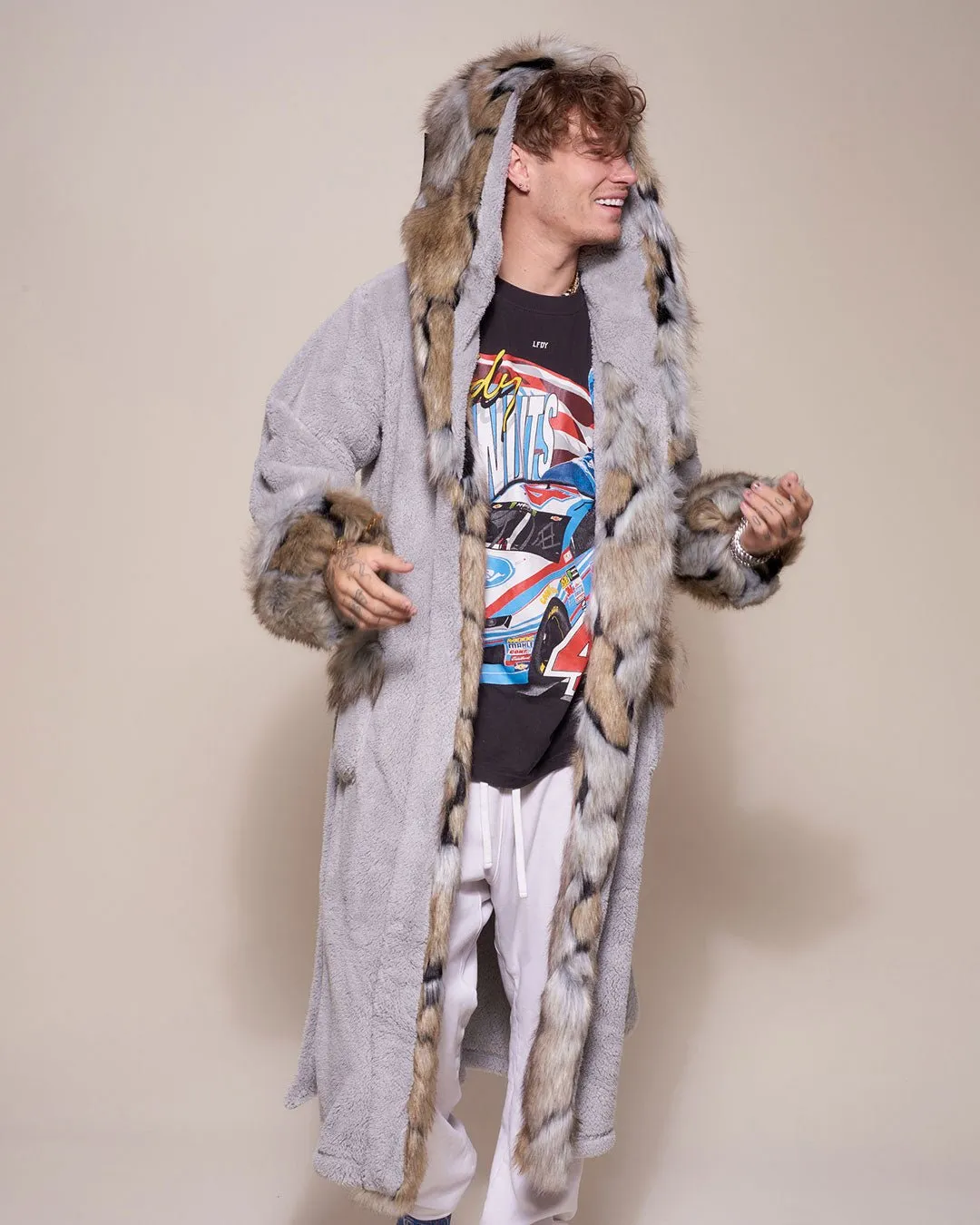 Hooded Wolverine Faux Fur House Robe