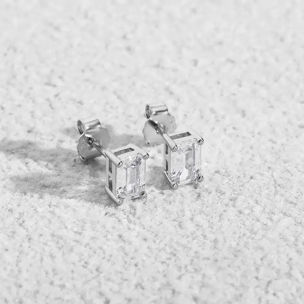 Iced Baguette Stud Earrings in White Vermeil