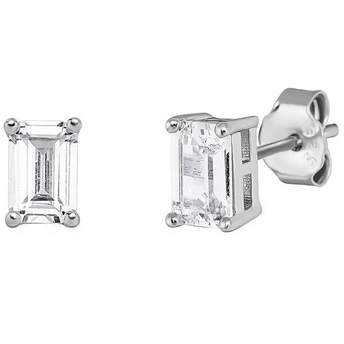 Iced Baguette Stud Earrings in White Vermeil