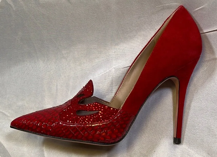 JEAN-MICHEL CAZABAT Women's • Escort•. Pointed-toe Snakeskin/Suede Pump-36M Red