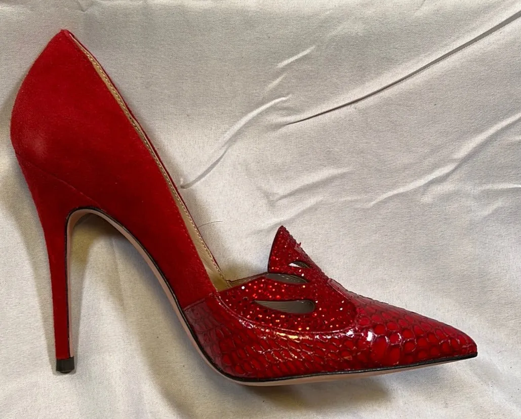 JEAN-MICHEL CAZABAT Women's • Escort•. Pointed-toe Snakeskin/Suede Pump-36M Red