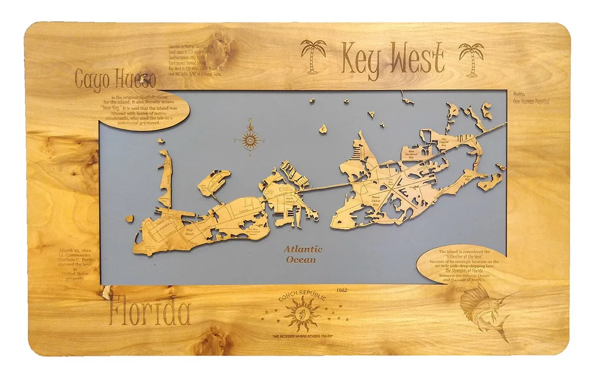 Key West, Florida - laser cut wood map