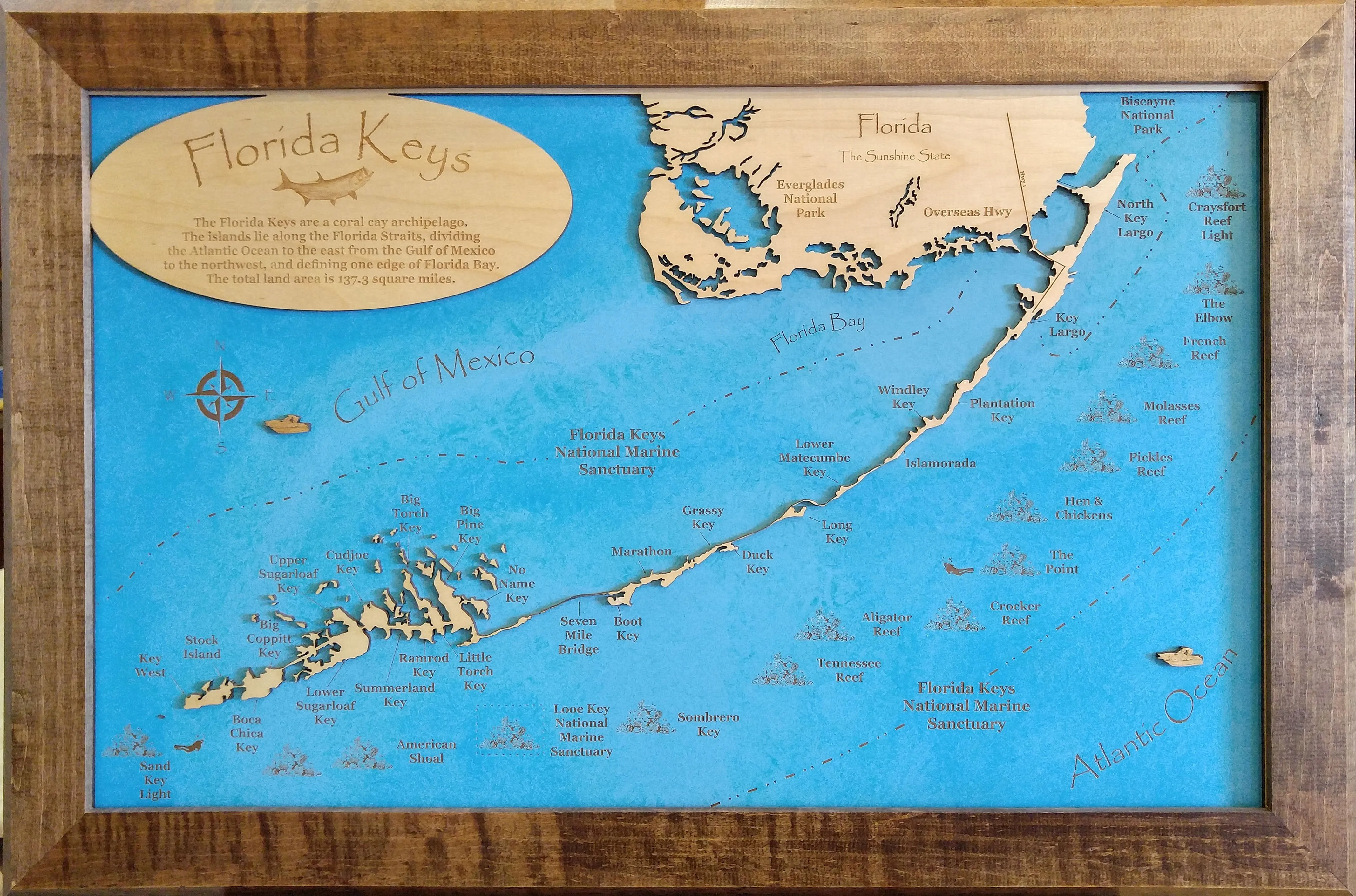 Key West, Florida - laser cut wood map