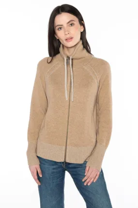 Kinross Cashmere Plaited Drawstring Zip Cardigan