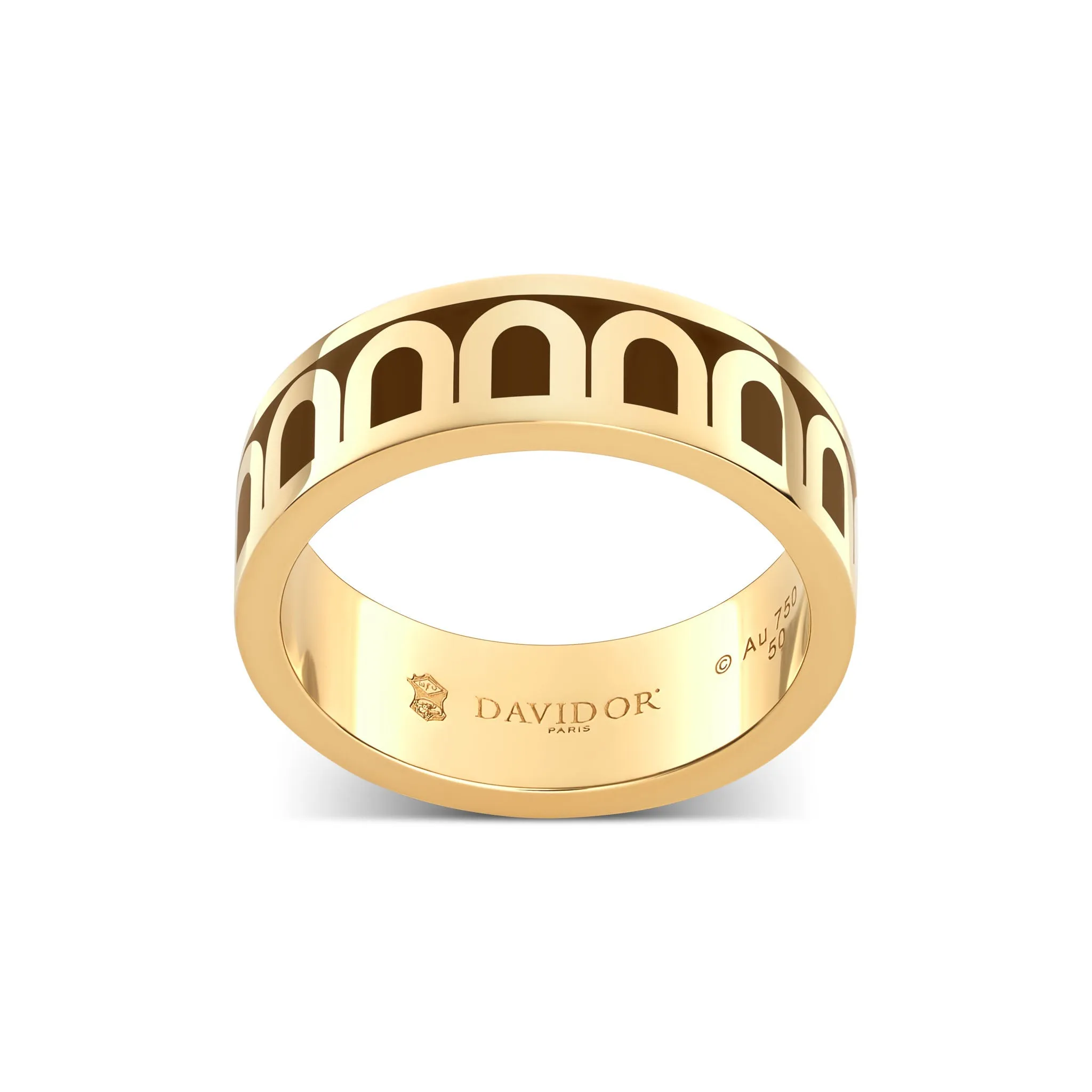 L'Arc de DAVIDOR Ring MM, 18k Yellow Gold with Cognac Lacquered Ceramic