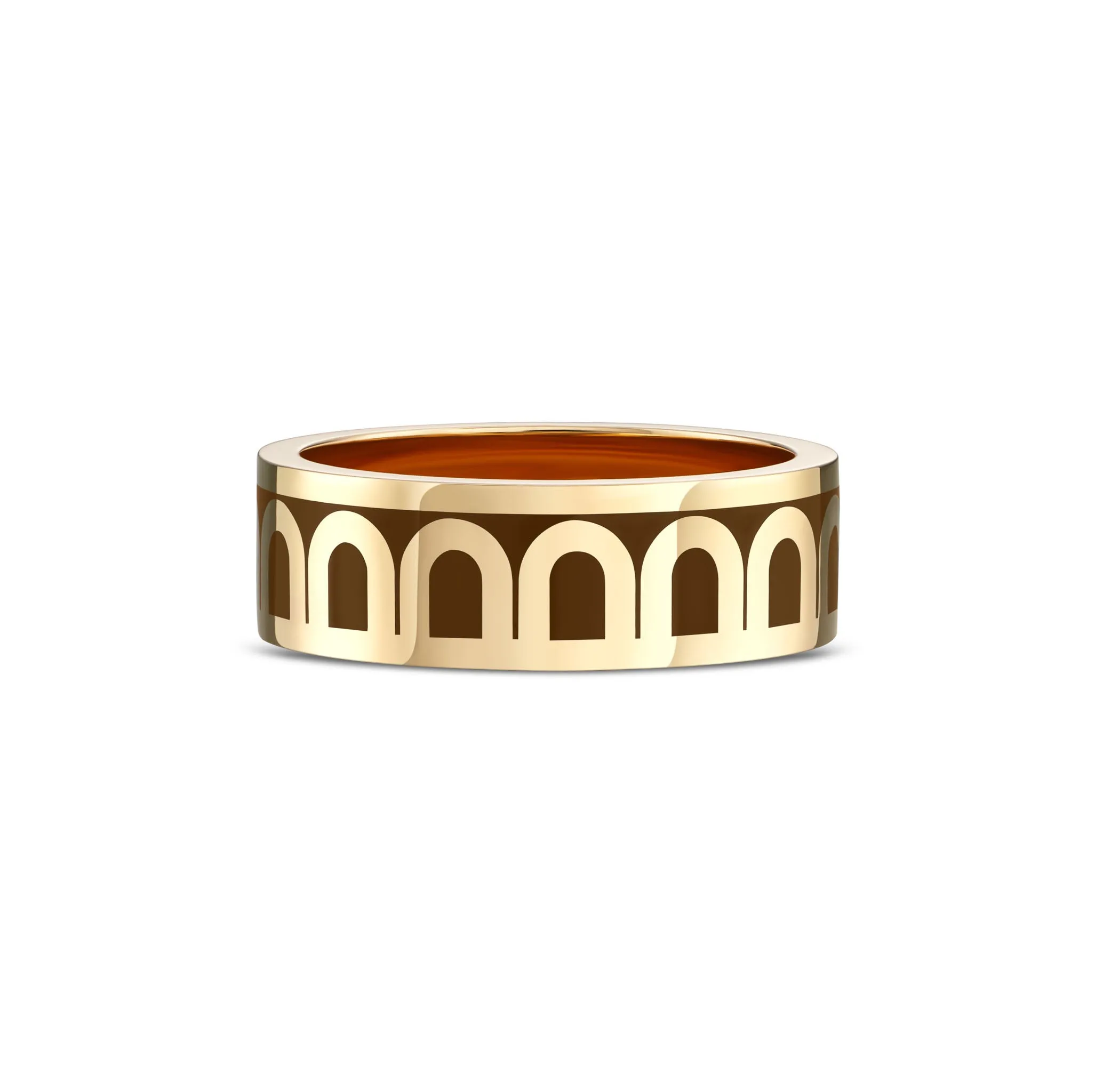 L'Arc de DAVIDOR Ring MM, 18k Yellow Gold with Cognac Lacquered Ceramic