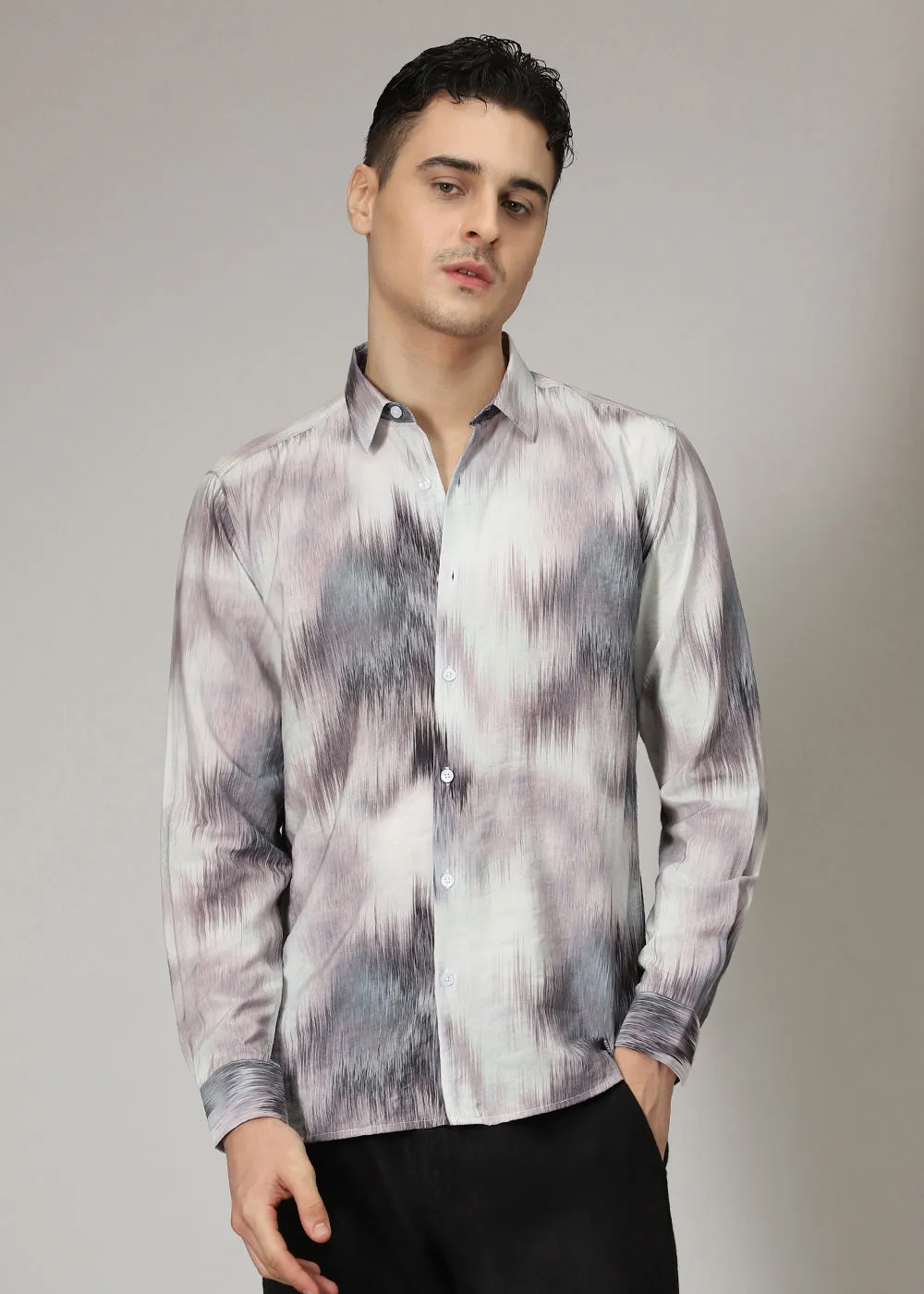 Lavender Line Brush Print Shirt