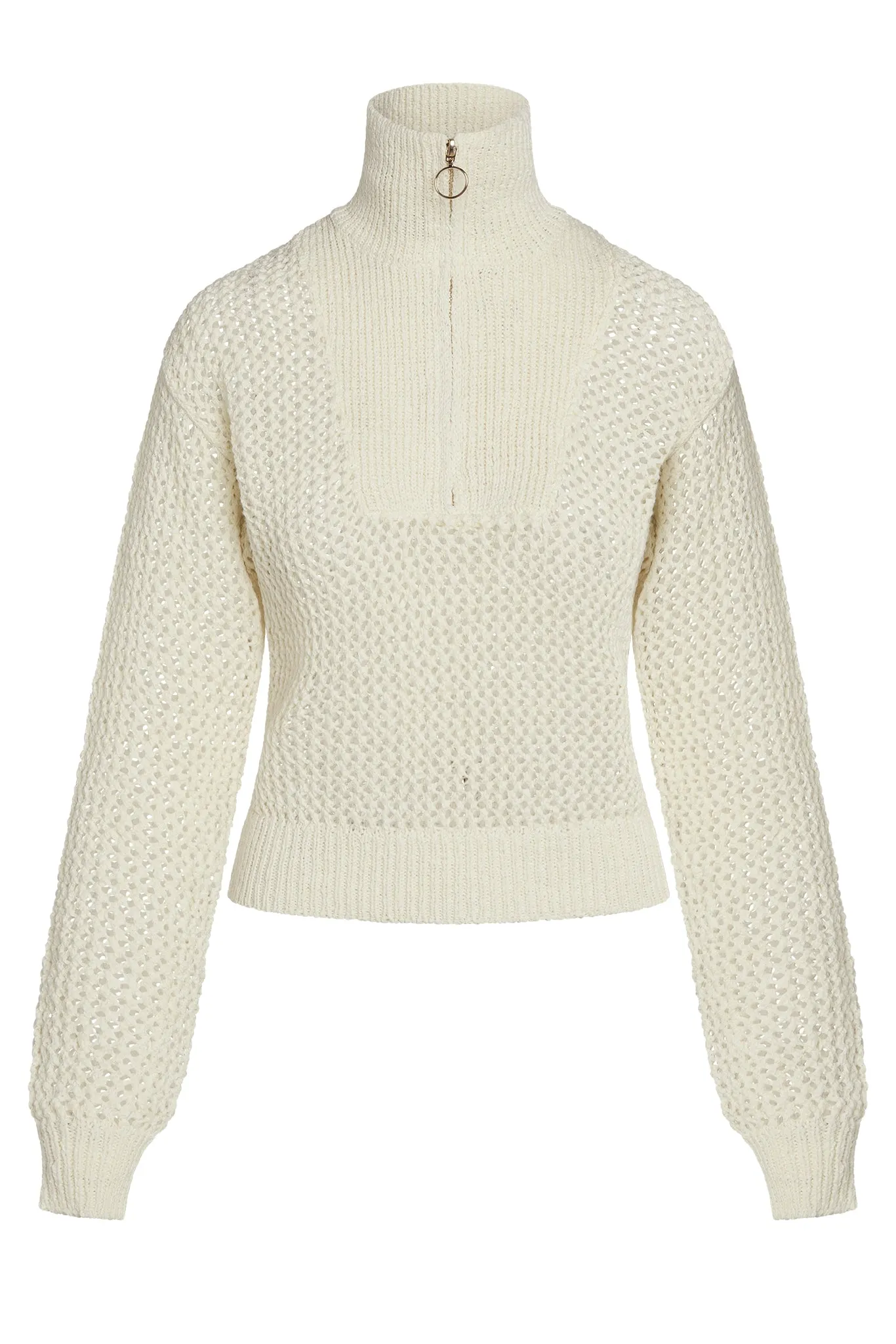 Lisbon Quarter Zip Sweater - Ivory Petit Crochet