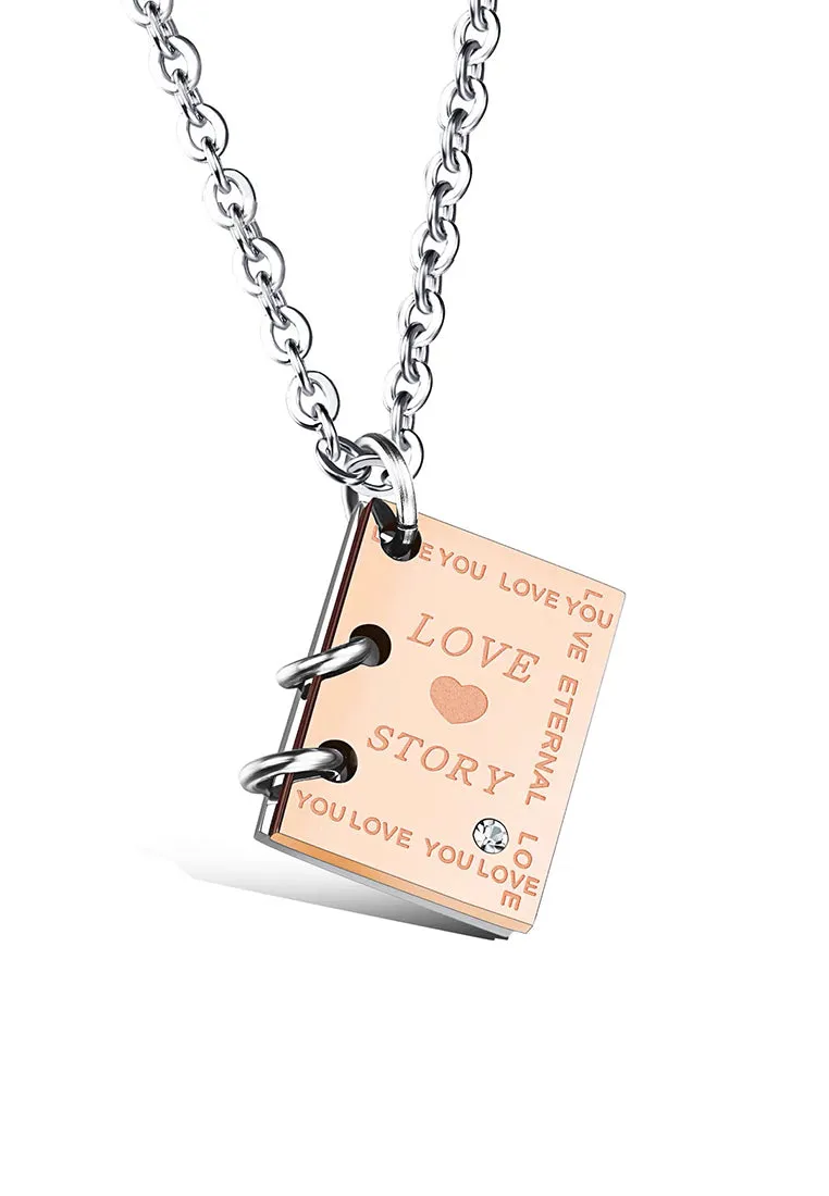 Love Story Book Pendant Chain Necklace for Couple