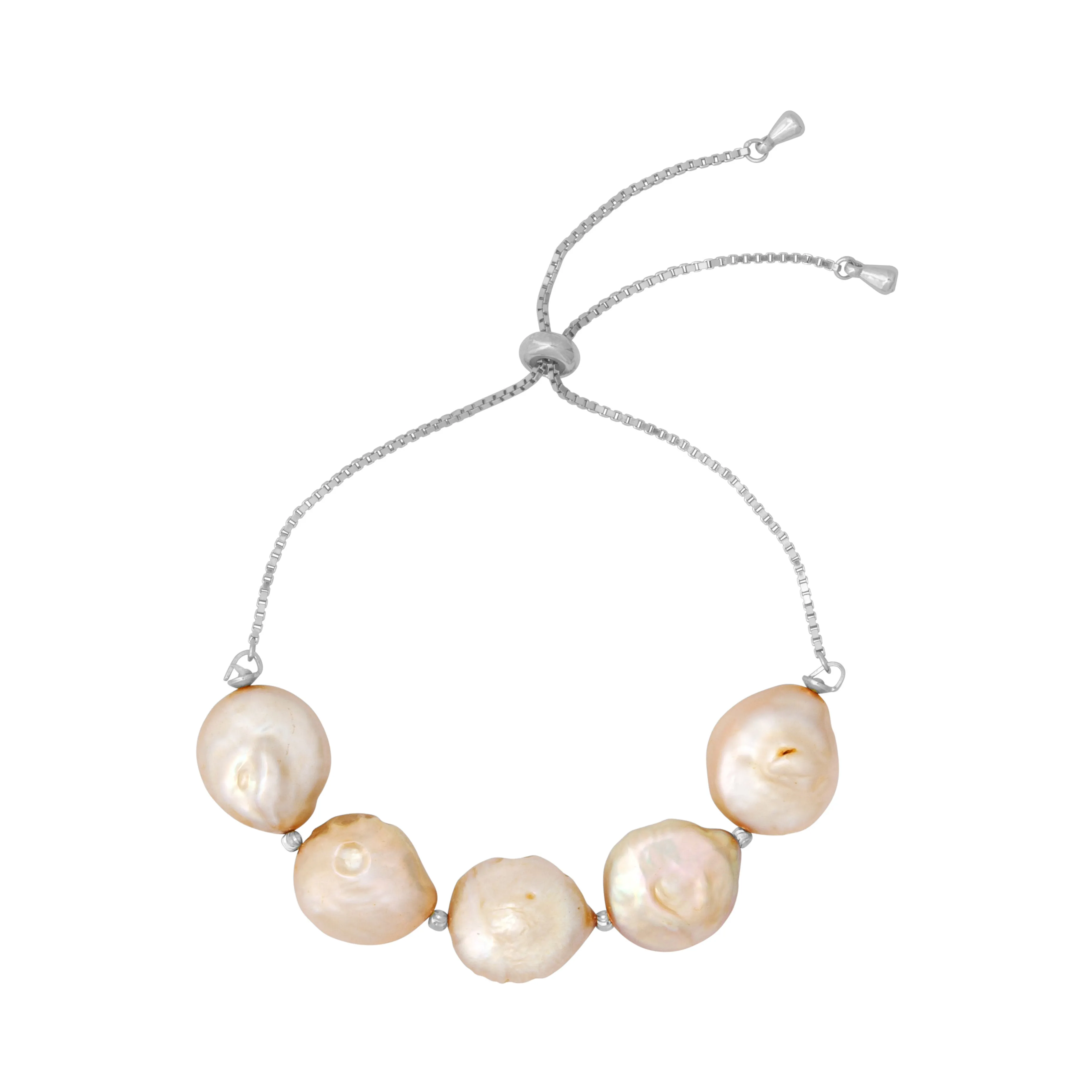 LUCIA CHAMPAGNE PEARL PULL TIE BRACELET SILVER